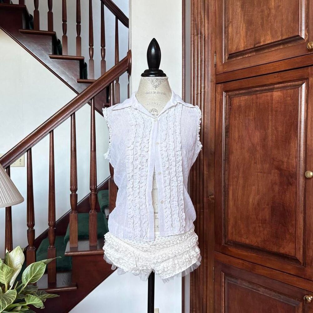Rampage Deadstock Vintage White Sleeveless Ruffle Blouse NWT Y2k 90s